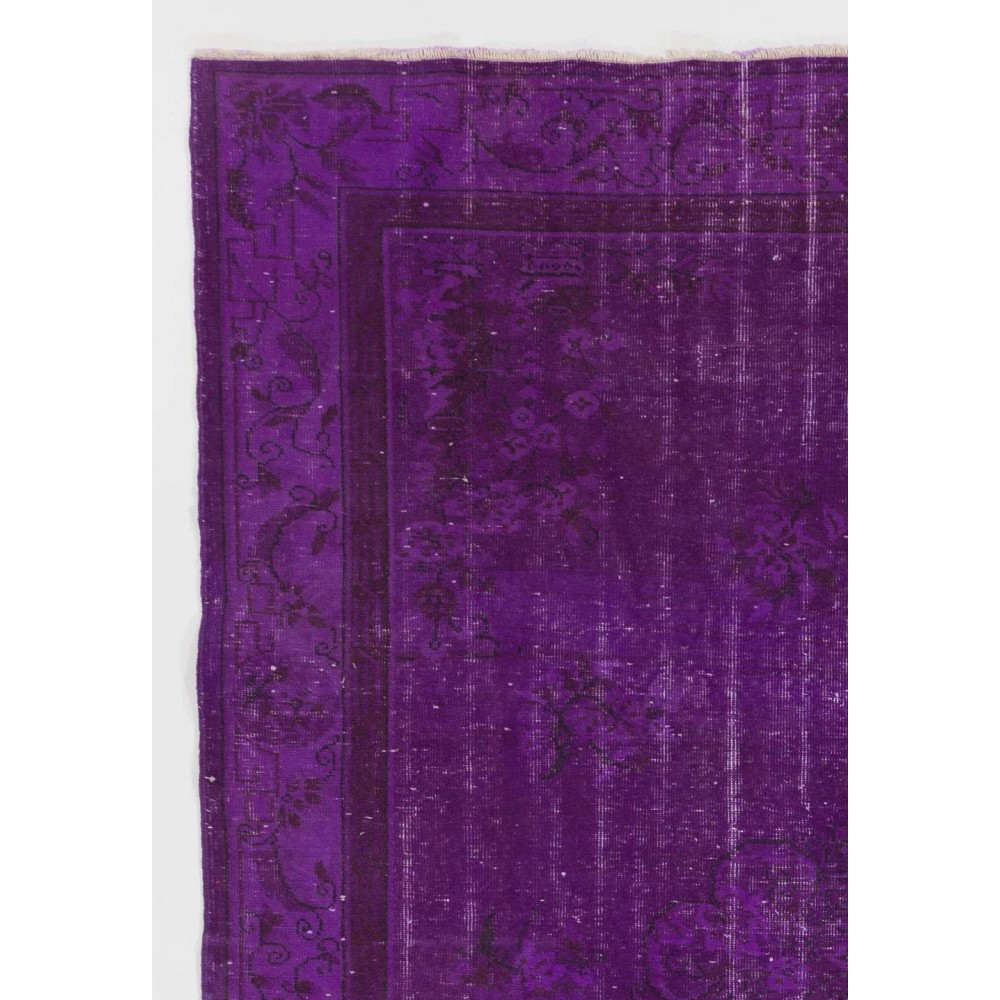Vintage Art Deco Rug Over-Dyed in Purple, Ideal for Modern Interiors