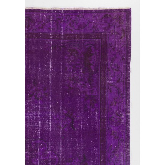 Vintage Art Deco Rug Over-Dyed in Purple, Ideal for Modern Interiors
