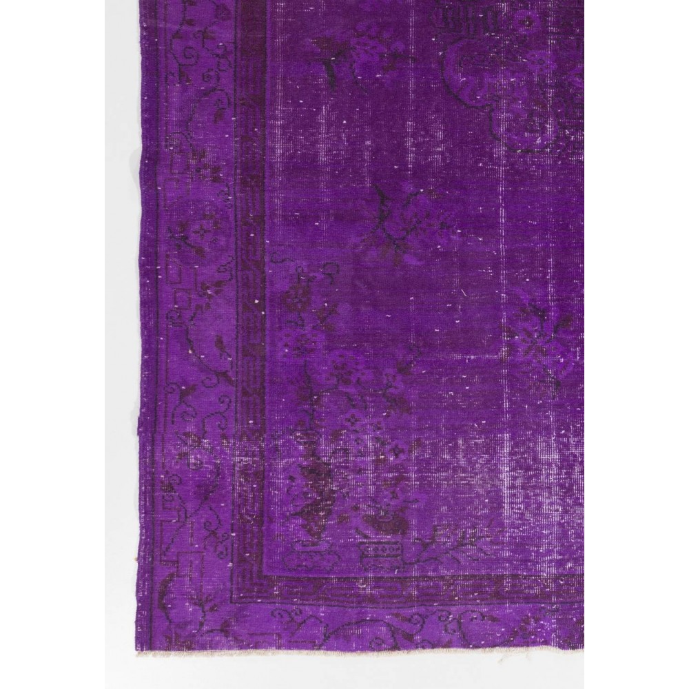 Vintage Art Deco Rug Over-Dyed in Purple, Ideal for Modern Interiors