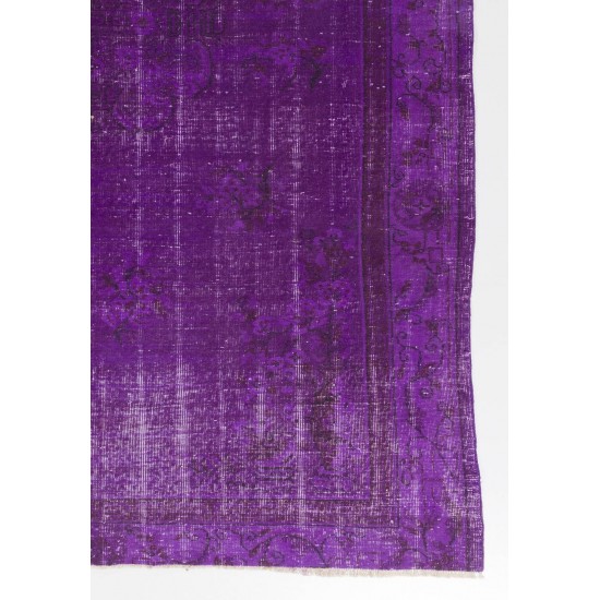 Vintage Art Deco Rug Over-Dyed in Purple, Ideal for Modern Interiors