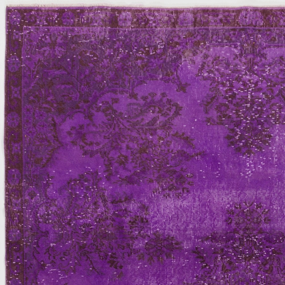 Purple Color Over-dyed Vintage Handmade Turkish Area Rug with Floral Garden Design Purple Color Over-dyed Vintage Handmade Turkish Area Rug with Floral Garden Design