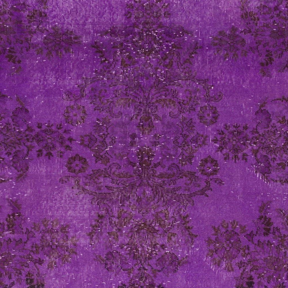 Purple Color Over-dyed Vintage Handmade Turkish Area Rug with Floral Garden Design Purple Color Over-dyed Vintage Handmade Turkish Area Rug with Floral Garden Design