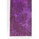 Purple Color Over-dyed Vintage Handmade Turkish Area Rug with Floral Garden Design