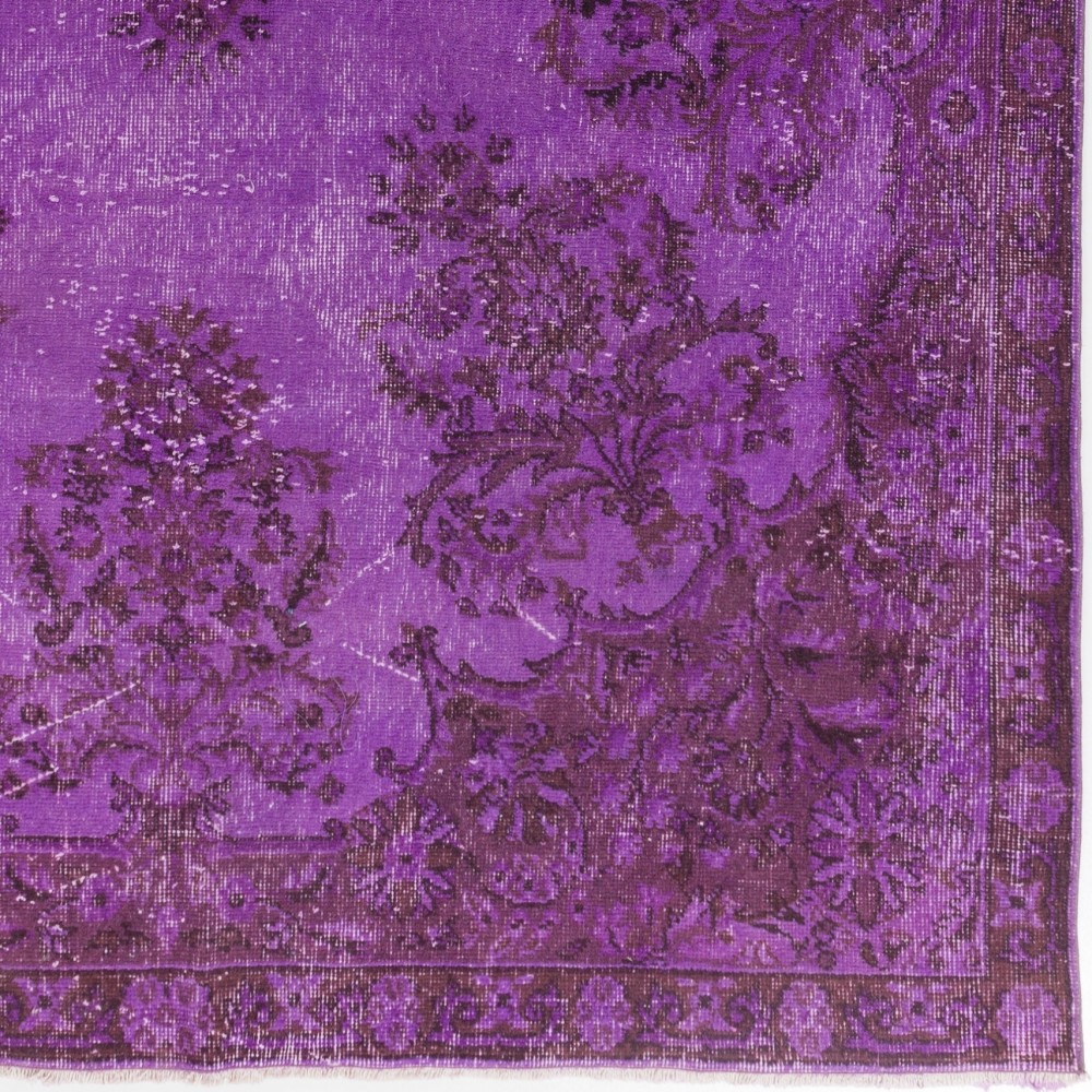 Purple Color Over-dyed Vintage Handmade Turkish Area Rug with Floral Garden Design Purple Color Over-dyed Vintage Handmade Turkish Area Rug with Floral Garden Design