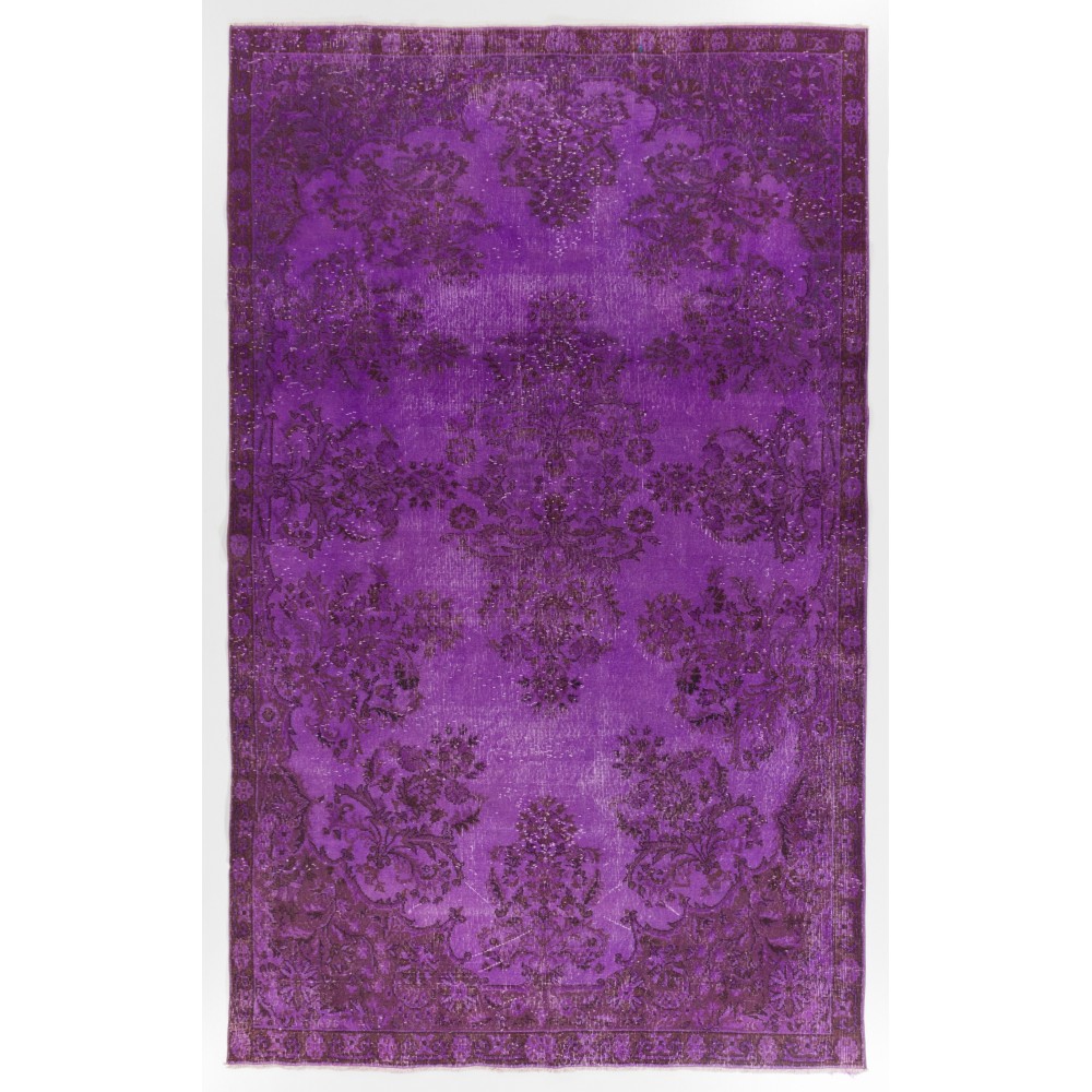 Purple Color Over-dyed Vintage Handmade Turkish Area Rug with Floral Garden Design Purple Color Over-dyed Vintage Handmade Turkish Area Rug with Floral Garden Design