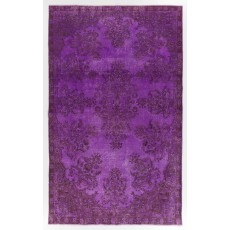 Purple Color Over-dyed Vintage Handmade Turkish Area Rug with Floral Garden Design