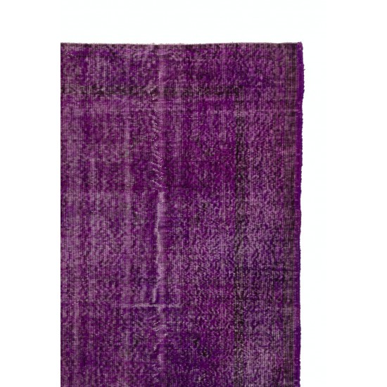 Contemporary Vintage Handmade Turkish Rug Overdyed in Purple Color