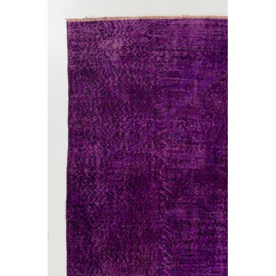 Solid Purple Color Over-Dyed Vintage Handmade Rug, Wool Turkish Carpet Solid Purple Color Over-Dyed Vintage Handmade Rug, Wool Turkish Carpet