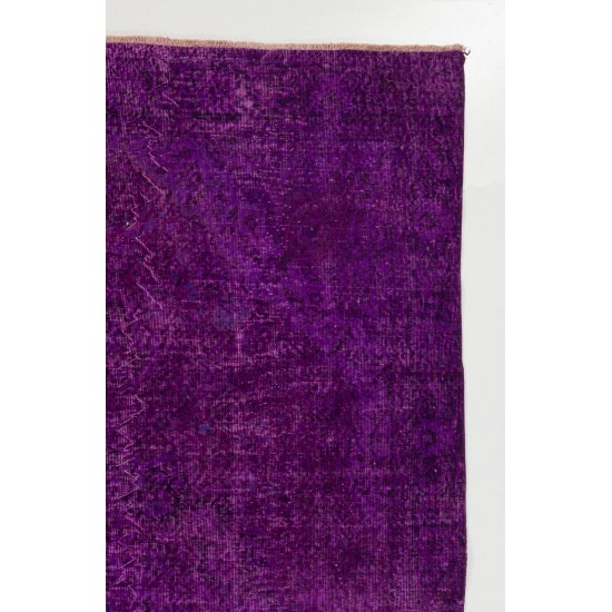 Solid Purple Color Over-Dyed Vintage Handmade Rug, Wool Turkish Carpet Solid Purple Color Over-Dyed Vintage Handmade Rug, Wool Turkish Carpet