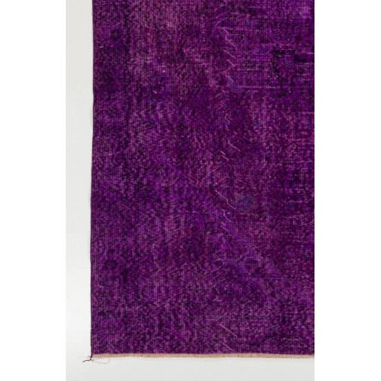  Solid Purple Color Over-Dyed Vintage Handmade Rug, Wool Turkish Carpet