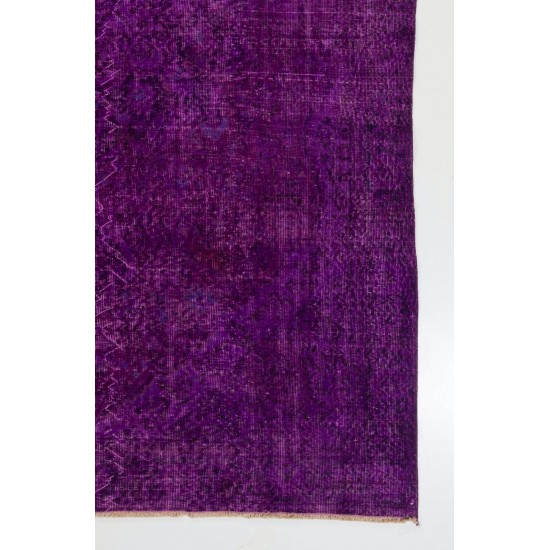 Solid Purple Color Over-Dyed Vintage Handmade Rug, Wool Turkish Carpet Solid Purple Color Over-Dyed Vintage Handmade Rug, Wool Turkish Carpet