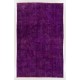 Solid Purple Color Over-Dyed Vintage Handmade Rug, Wool Turkish Carpet Solid Purple Color Over-Dyed Vintage Handmade Rug, Wool Turkish Carpet