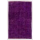  Solid Purple Color Over-Dyed Vintage Handmade Rug, Wool Turkish Carpet