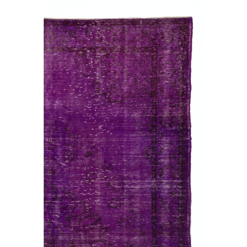Vintage Handmade Turkish Rug Overdyed in Purple Color for Modern Homes