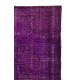 Vintage Handmade Turkish Rug Overdyed in Purple Color for Modern Homes