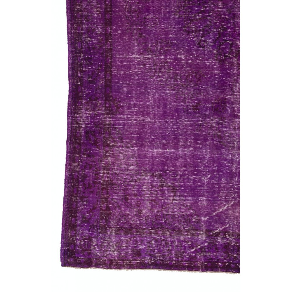 Vintage Handmade Turkish Rug Overdyed in Purple Color for Modern Homes