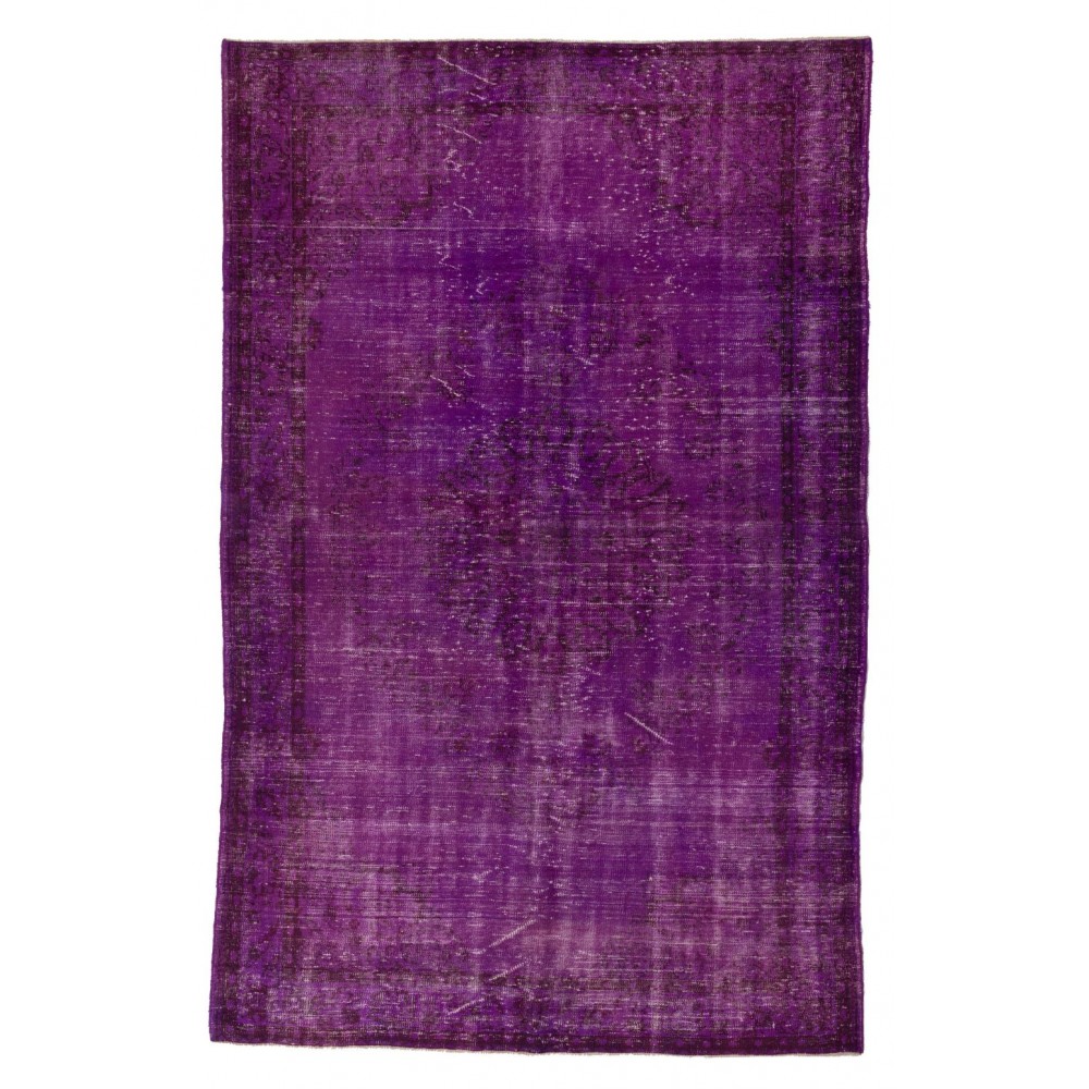 Vintage Handmade Turkish Rug Overdyed in Purple Color for Modern Homes