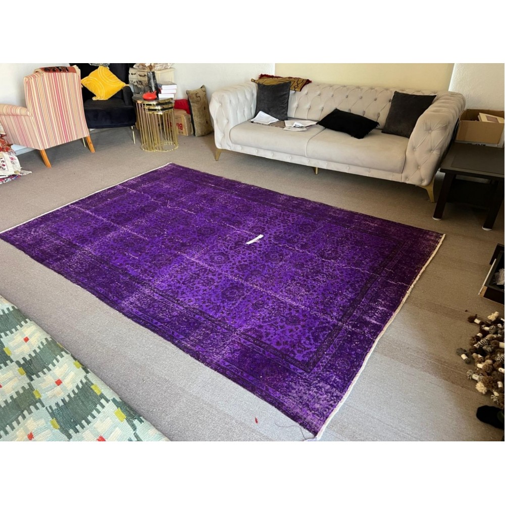 Vintage Handmade Turkish Rug Over-dyed in Purple Color for Modern Interiors Vintage Handmade Turkish Rug Over-dyed in Purple Color for Modern Interiors