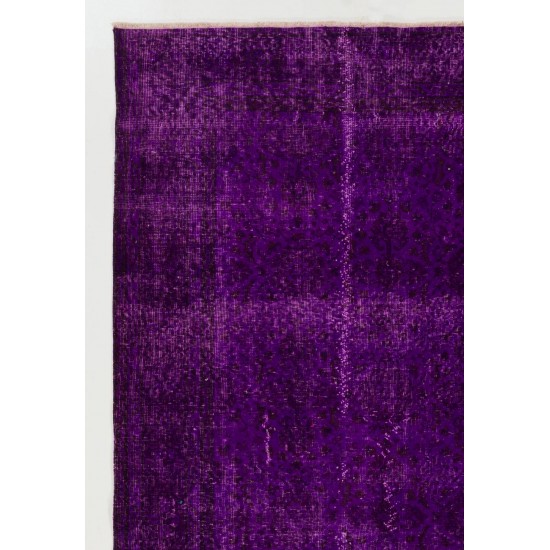 Vintage Handmade Turkish Rug Over-dyed in Purple Color for Modern Interiors