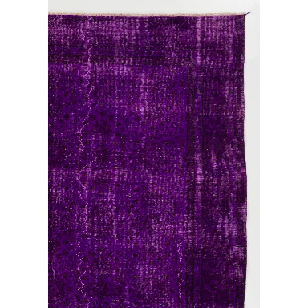 Vintage Handmade Turkish Rug Over-dyed in Purple Color for Modern Interiors