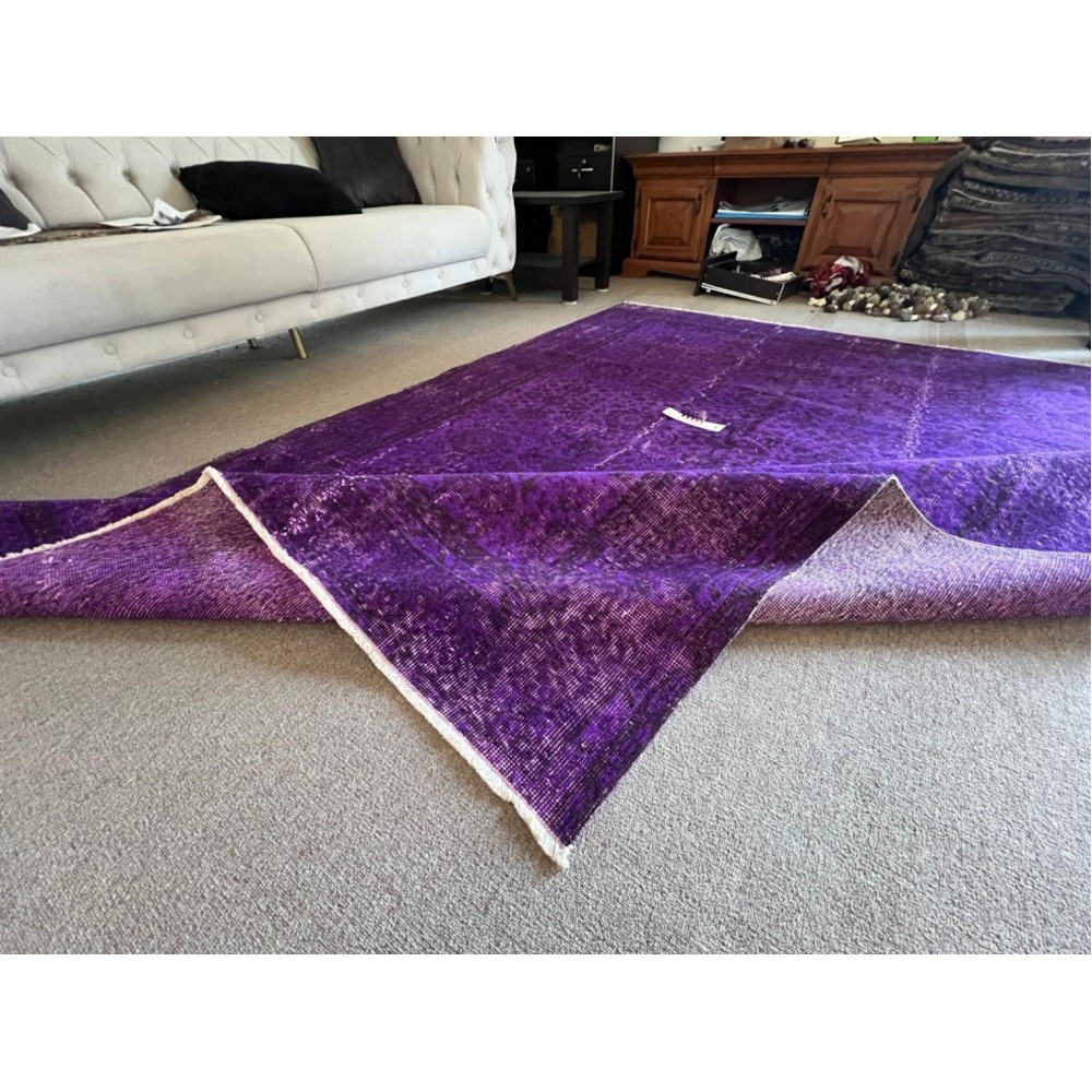 Vintage Handmade Turkish Rug Over-dyed in Purple Color for Modern Interiors Vintage Handmade Turkish Rug Over-dyed in Purple Color for Modern Interiors