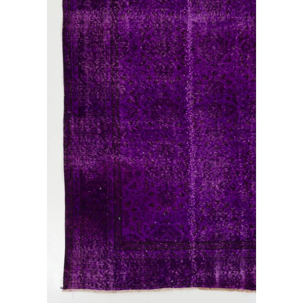 Vintage Handmade Turkish Rug Over-dyed in Purple Color for Modern Interiors