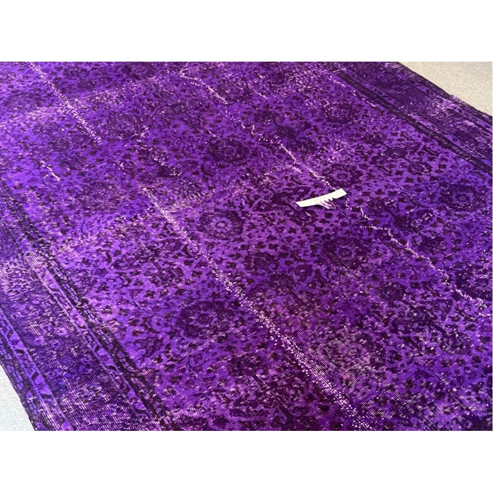 Vintage Handmade Turkish Rug Over-dyed in Purple Color for Modern Interiors Vintage Handmade Turkish Rug Over-dyed in Purple Color for Modern Interiors