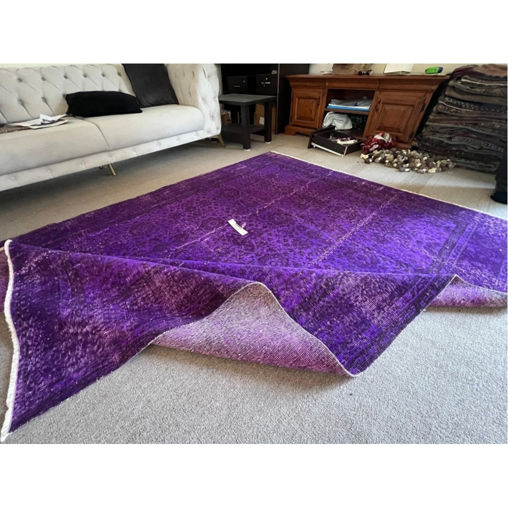 Vintage Handmade Turkish Rug Over-dyed in Purple Color for Modern Interiors Vintage Handmade Turkish Rug Over-dyed in Purple Color for Modern Interiors