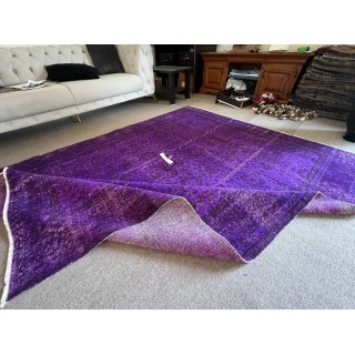 Vintage Handmade Turkish Rug Over-dyed in Purple Color for Modern Interiors Vintage Handmade Turkish Rug Over-dyed in Purple Color for Modern Interiors