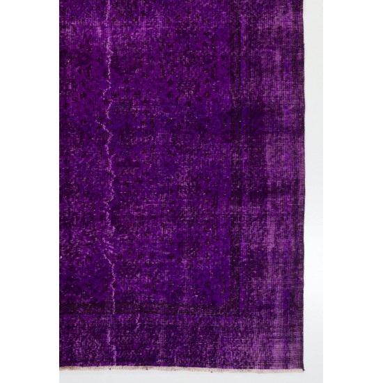 Vintage Handmade Turkish Rug Over-dyed in Purple Color for Modern Interiors