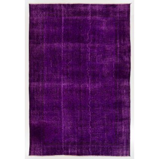 Vintage Handmade Turkish Rug Over-dyed in Purple Color for Modern Interiors