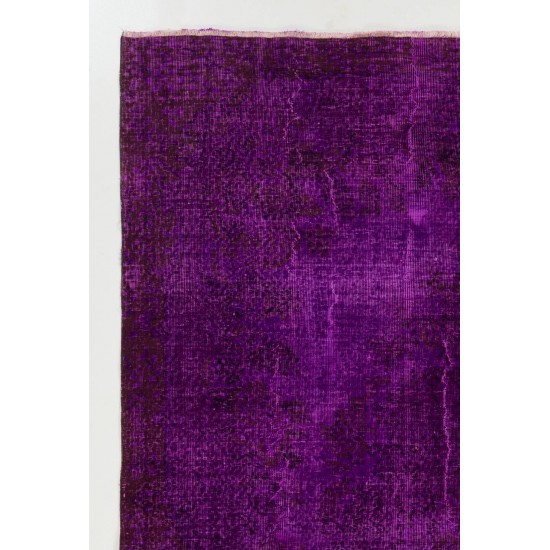 Hand-Knotted Vintage Turkish Rug Over-dyed in Purple Color for Modern Homes