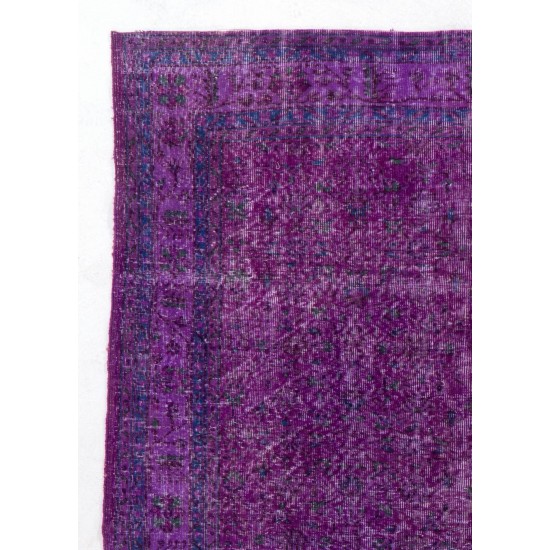 Distressed Vintage Handmade Turkish Rug Over-dyed in Purple Color