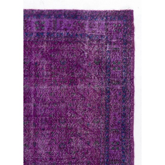 Distressed Vintage Handmade Turkish Rug Over-dyed in Purple Color