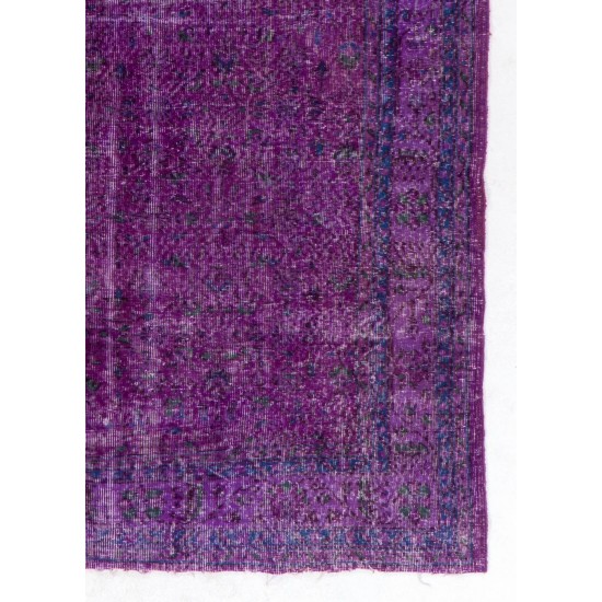 Distressed Vintage Handmade Turkish Rug Over-dyed in Purple Color Distressed Vintage Handmade Turkish Rug Over-dyed in Purple Color