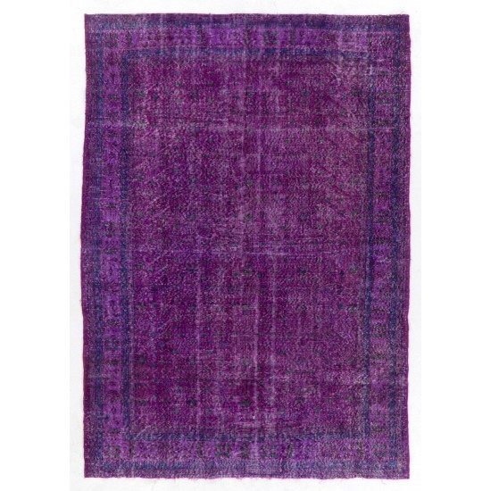Distressed Vintage Handmade Turkish Rug Over-dyed in Purple Color Distressed Vintage Handmade Turkish Rug Over-dyed in Purple Color