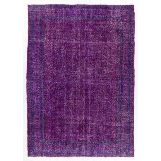 Distressed Vintage Handmade Turkish Rug Over-dyed in Purple Color