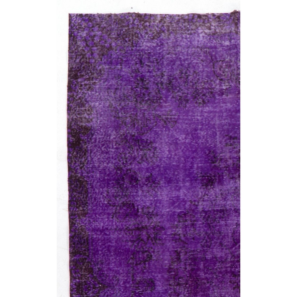 Purple Color Over-dyed Vintage Handmade Turkish Rug with Medallion Design