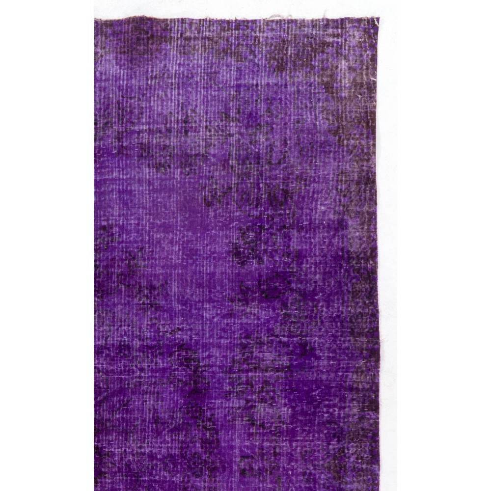 Purple Color Over-dyed Vintage Handmade Turkish Rug with Medallion Design