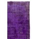 Purple Color Over-dyed Vintage Handmade Turkish Rug with Medallion Design