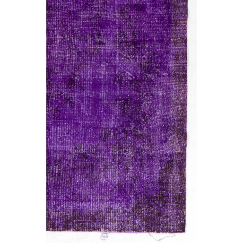 Purple Color Over-dyed Vintage Handmade Turkish Rug with Medallion Design