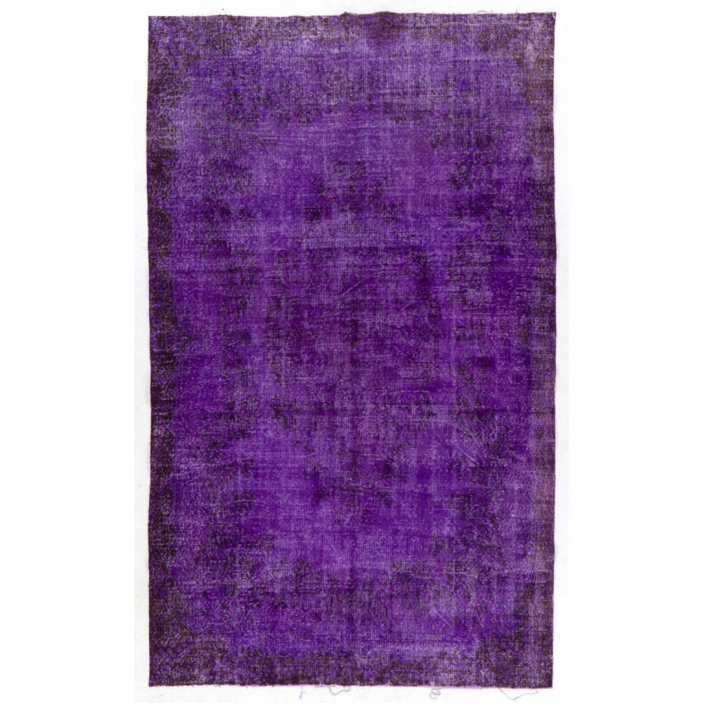 Purple Color Over-dyed Vintage Handmade Turkish Rug with Medallion Design