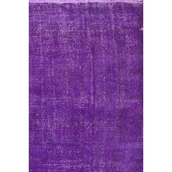 Purple Color Overdyed Vintage Handmade Rug, Worn Out, Distressed Look