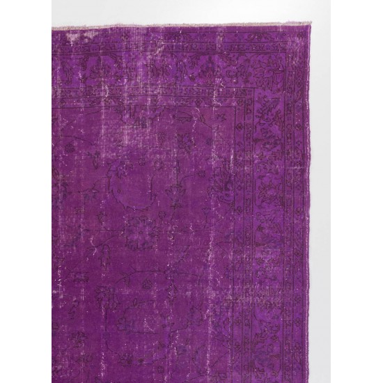 Distressed Vintage Handmade Turkish Rug Over-dyed in Purple Color. Woolen Floor Covering Distressed Vintage Handmade Turkish Rug Over-dyed in Purple Color. Woolen Floor Covering