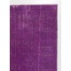 Distressed Vintage Handmade Turkish Rug Over-dyed in Purple Color. Woolen Floor Covering