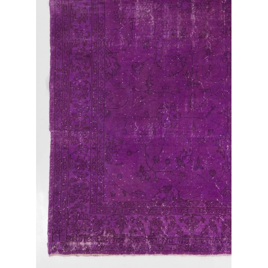 Distressed Vintage Handmade Turkish Rug Over-dyed in Purple Color. Woolen Floor Covering Distressed Vintage Handmade Turkish Rug Over-dyed in Purple Color. Woolen Floor Covering