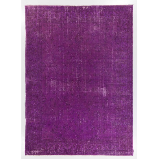 Distressed Vintage Handmade Turkish Rug Over-dyed in Purple Color. Woolen Floor Covering Distressed Vintage Handmade Turkish Rug Over-dyed in Purple Color. Woolen Floor Covering
