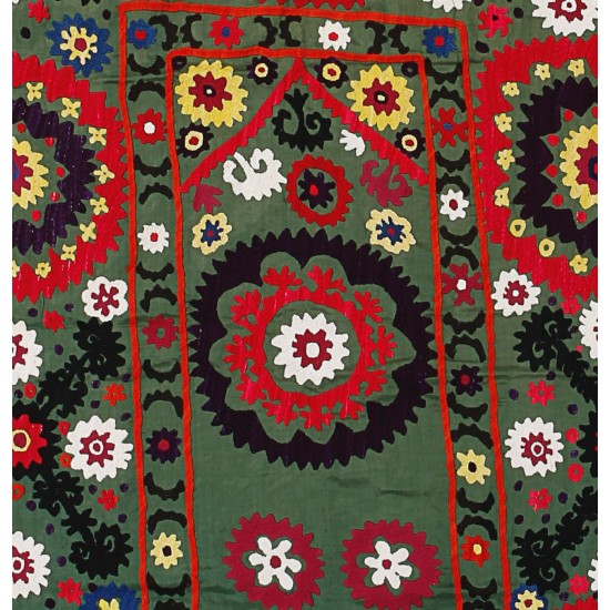 Central Asian Suzani Textile. Embroidered Cotton & Silk Bed Cover, Wall Hanging