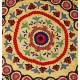Silk Embroidery Wall Hanging, Uzbek Throw, Vintage Tablecloth, Yellow Tapestry, Suzani Wall Decor, Needlework Bed Cover
