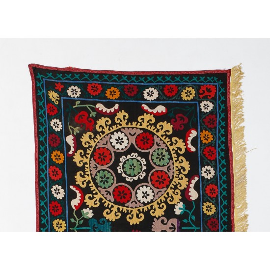 Central Asian Suzani Textile, Embroidered Cotton and Silk Bed Cover